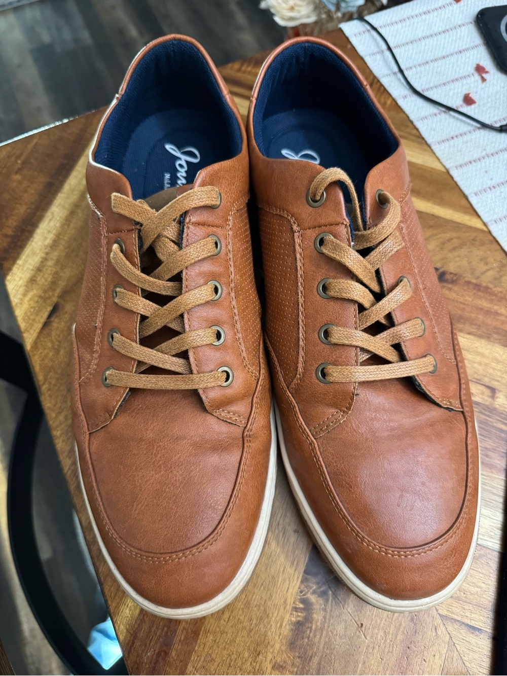 Jousen Men's size 12 Casual Tan Leather Sneakers
